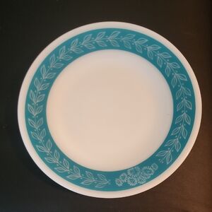 Anchor Hocking White and Teal Dinner Plate